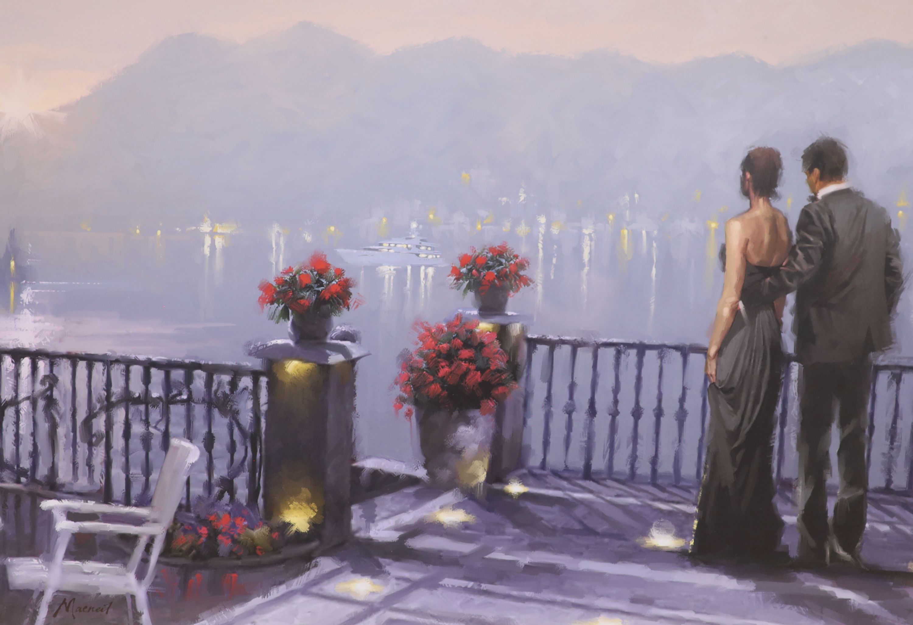 MacNeal, coloured print, Lakeside Cafe, 60 x 86cm 60 x 80cm